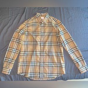 Burberry button up , large, yellow and tan